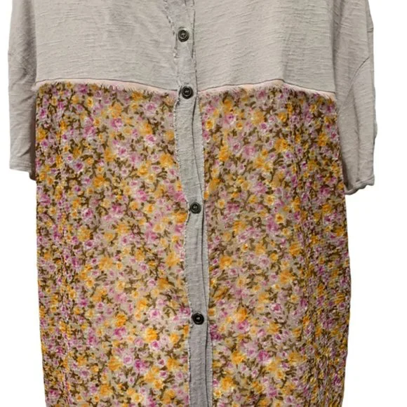 Free People Floral Lace Sheer High Low Button Back Top Large - Picture 6 of 7